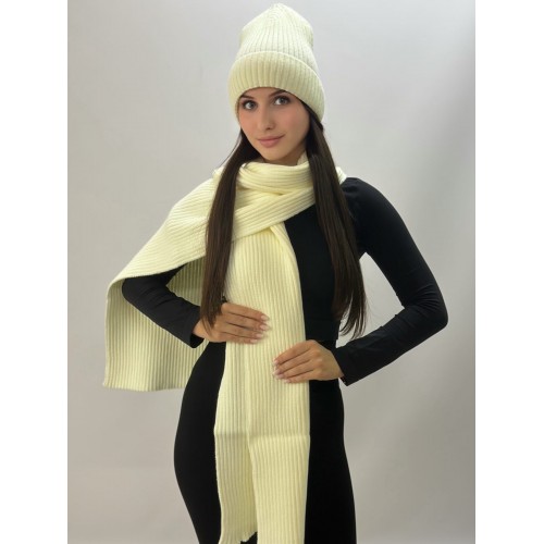 КОМПЛЕКТ 245 шапка + шарф молочный