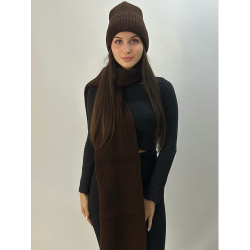 КОМПЛЕКТ 245 шапка + шарф шоколадный