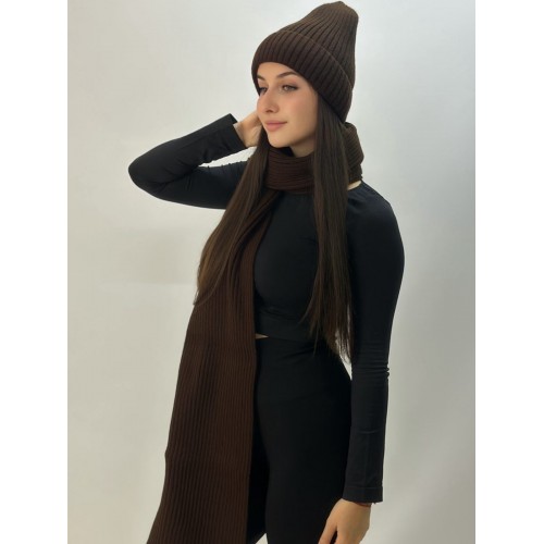 КОМПЛЕКТ 245 шапка + шарф шоколадный