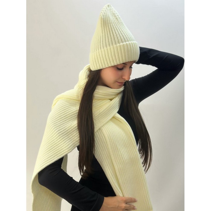 КОМПЛЕКТ 245 шапка + шарф молочный